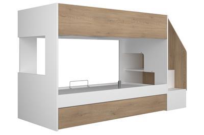 Easy Stapelbed met Opbergruimte Wit - Eiken zijaanzicht links