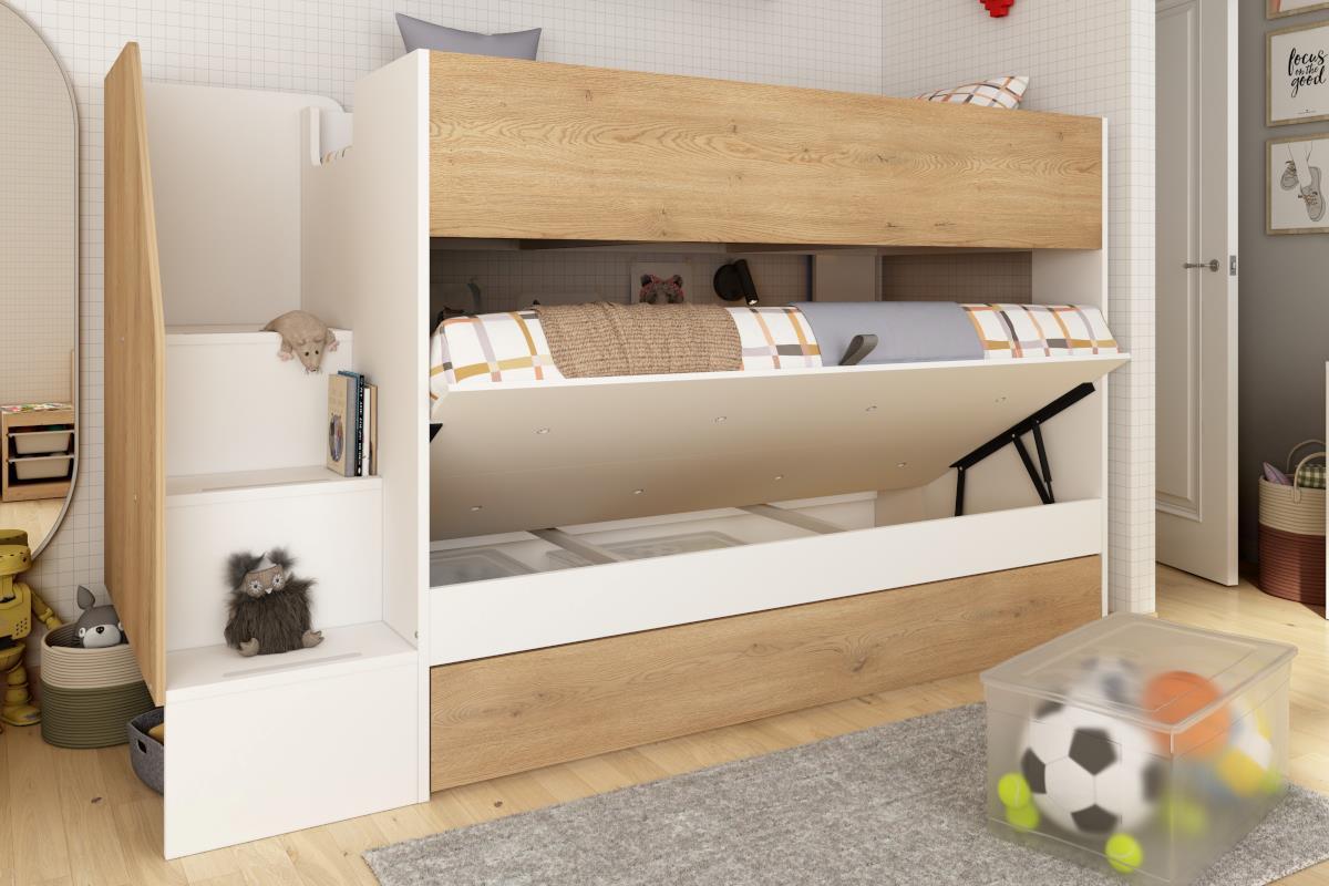 Easy Stapelbed met Opbergruimte Wit - Eiken