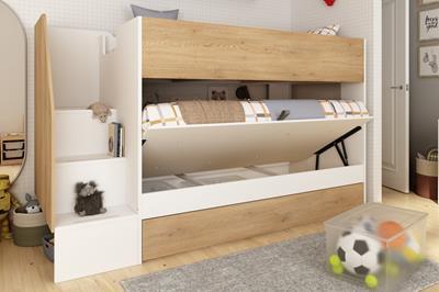 Easy Stapelbed met Opbergruimte Wit - Eiken