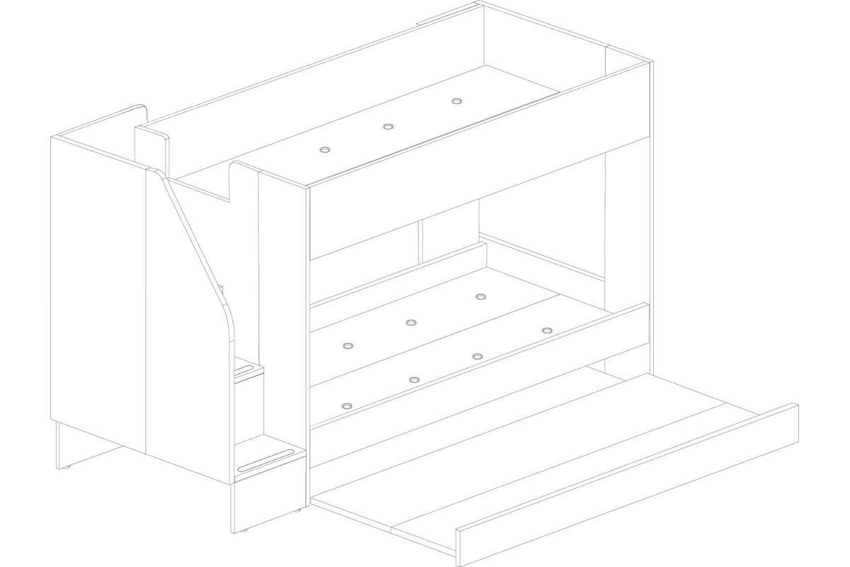 Easy Stapelbed met Slaaplade lijntekening open