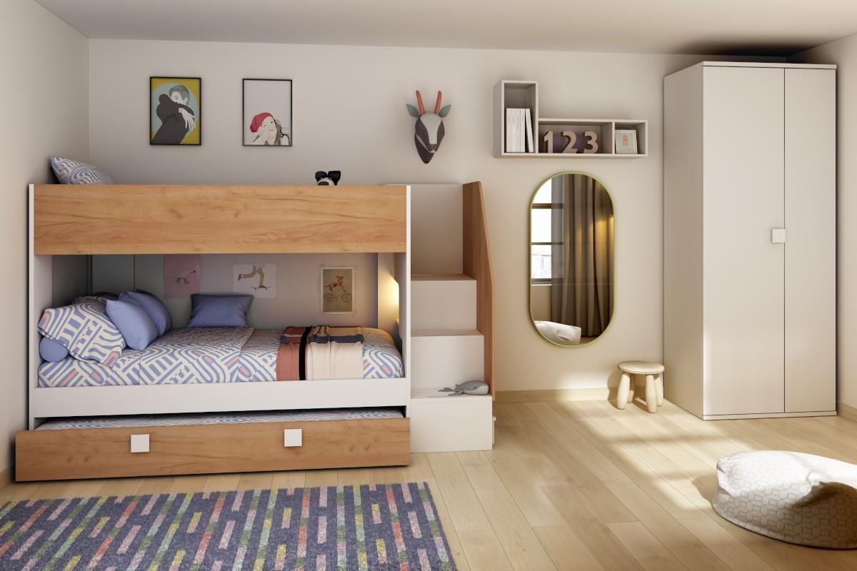 Easy Stapelbed met Slaaplade Wit - Eiken sfeerfoto