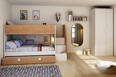 Easy Stapelbed met Slaaplade Wit - Eiken sfeerfoto