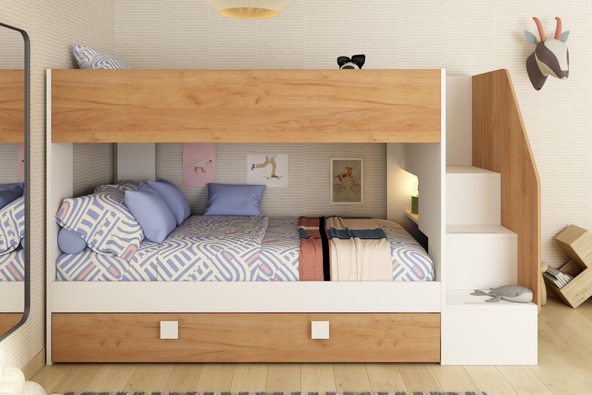 Easy Stapelbed met Slaaplade Wit - Eiken vooraanzicht