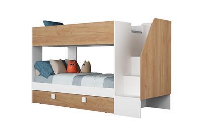Easy Stapelbed met Slaaplade Wit - Eiken zijaanzicht met decoratie