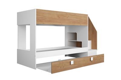 Easy Stapelbed met Slaaplade Wit - Eiken zijaanzicht open