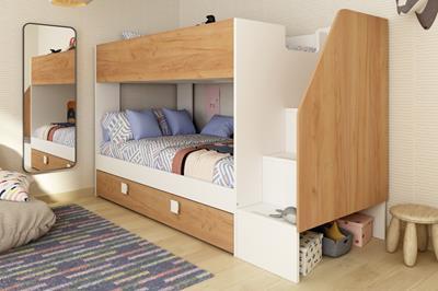 Easy Stapelbed met Slaaplade Wit - Eiken zijaanzicht sfeerfoto