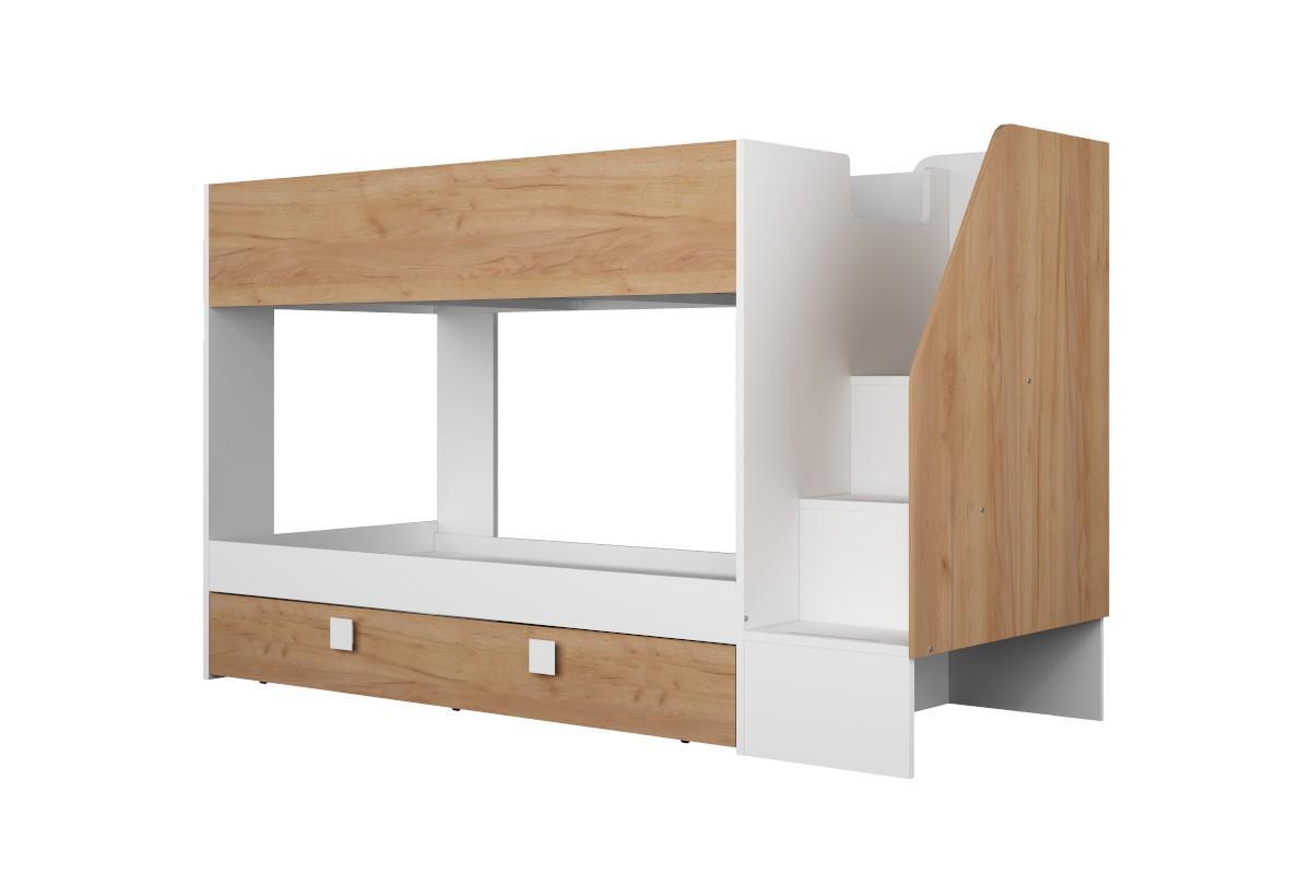 Easy Stapelbed met Slaaplade Wit - Eiken zijaanzicht