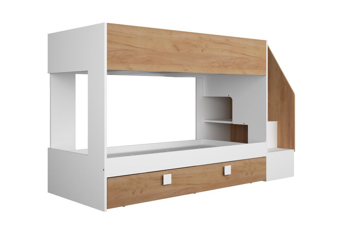 Easy Stapelbed met Slaaplade Wit - Eiken zijaanzicht