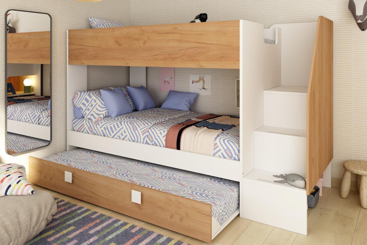 Easy Stapelbed met Slaaplade 90/200 Wit - Eiken