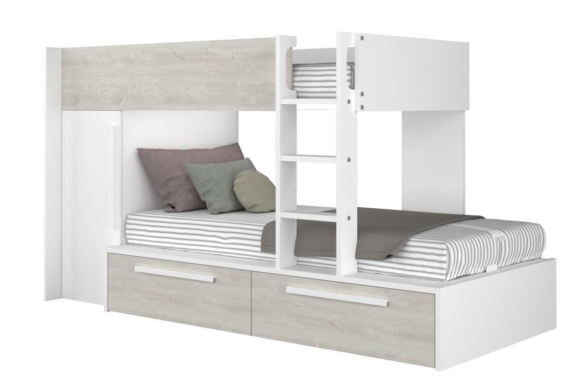 Jules stapelbed met kast en opberglades cascina/wit met matras