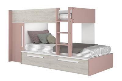 Jules stapelbed met kast en opberglades oud roze met matras