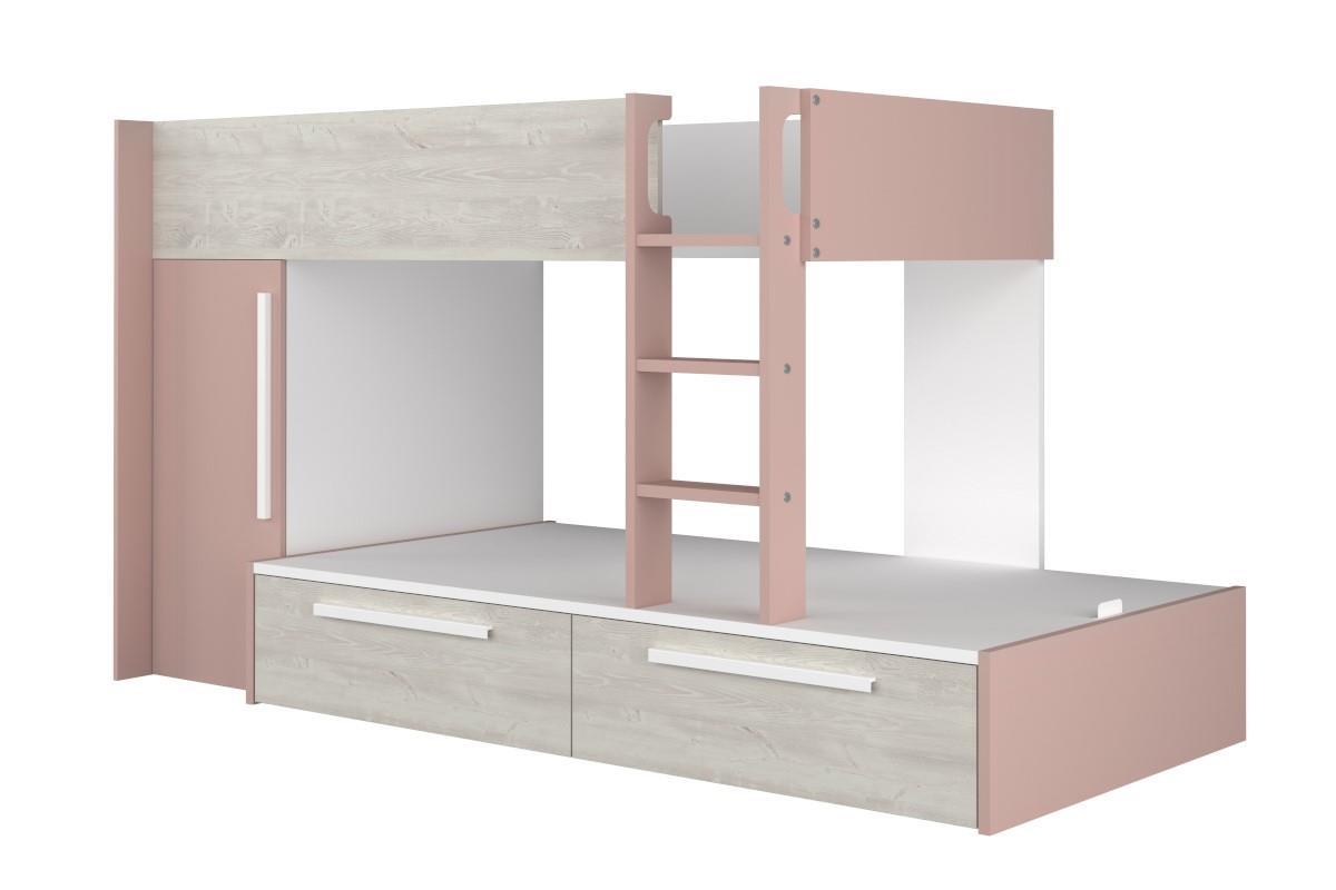 Jules stapelbed met kast en opberglades oud roze