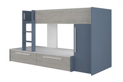 Jules stapelbed met kast en opberglades smokey blue achterzijde