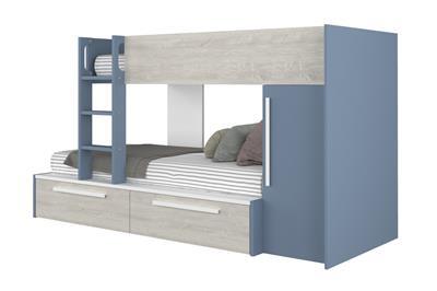 Jules stapelbed met kast en opberglades smokey blue met matras achterzijde
