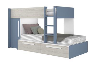 Jules stapelbed met kast en opberglades smokey blue met matras