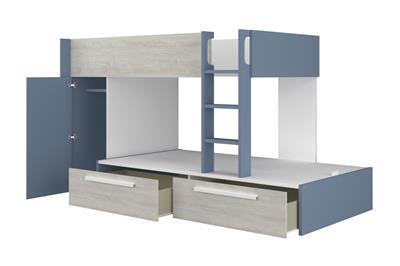 Jules stapelbed met kast en opberglades smokey blue open