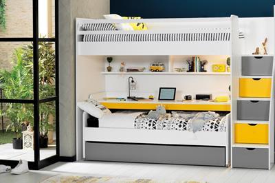 Neo grijs/geel/wit stapelbed inclusief slaaplade en groot bureau
