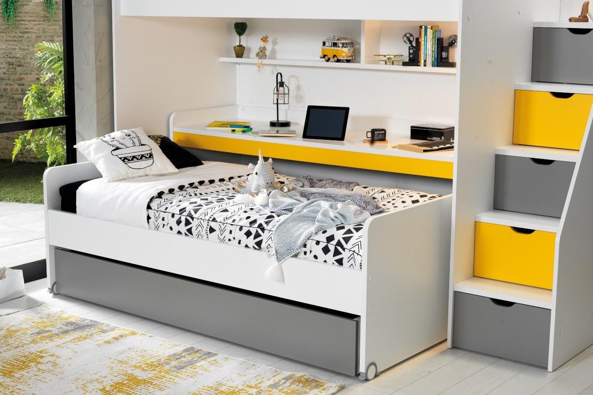 Neo grijs/geel/wit stapelbed inclusief slaaplade en groot bureau uitgeschoven 3