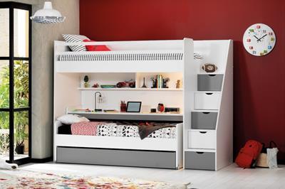 Neo grijs/wit stapelbed inclusief slaaplade en groot bureau