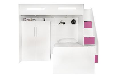 Options Hoekstapelbed Wit - Roze met kledingkast