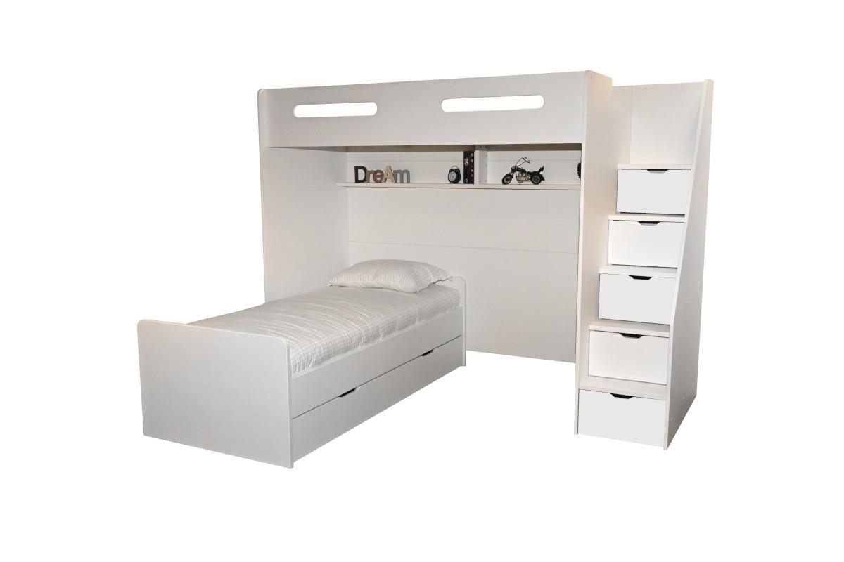 Options Hoekstapelbed Wit - Wit met bedlade