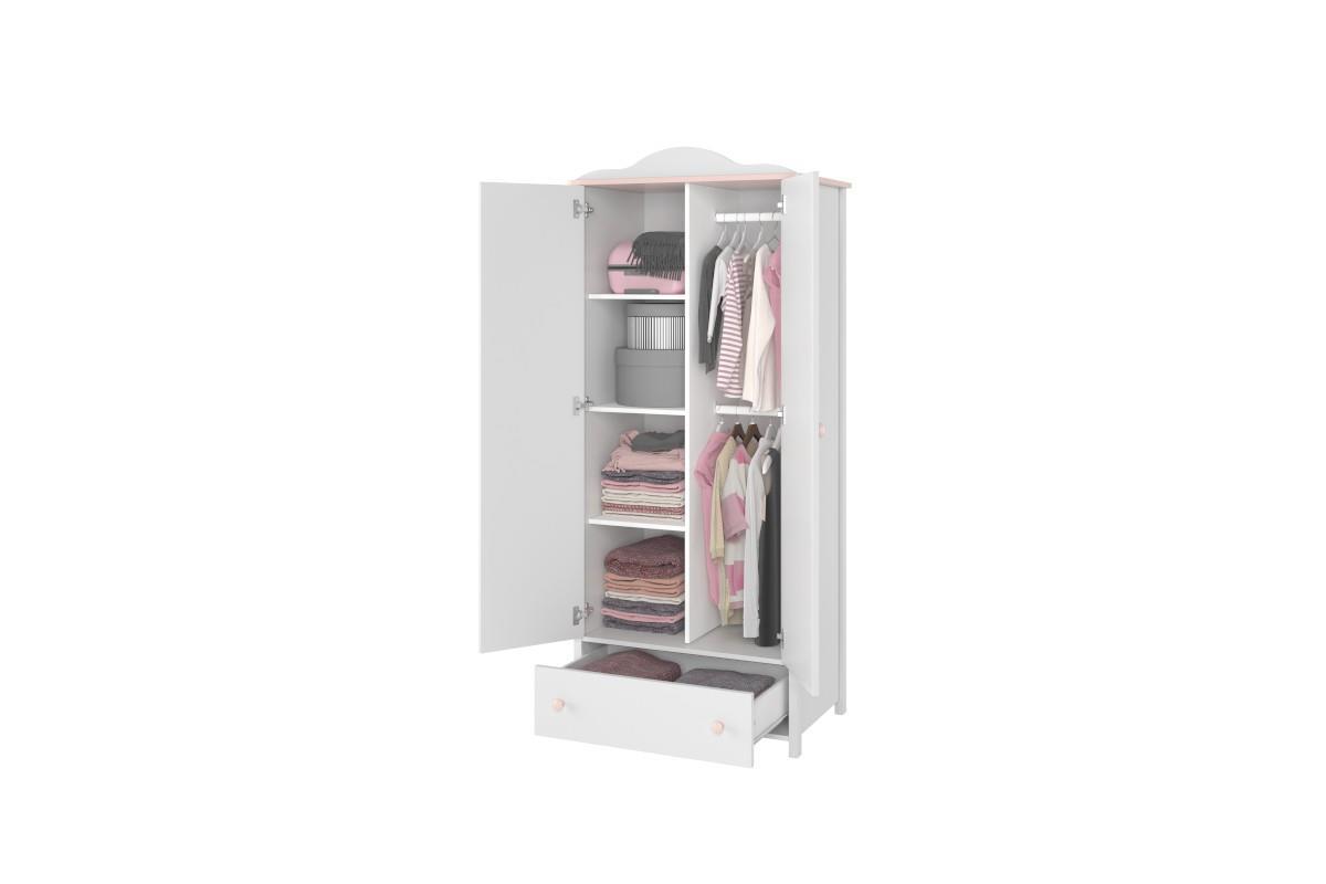 Luna 2-deurs Hang en Legkast Wit-Roze open