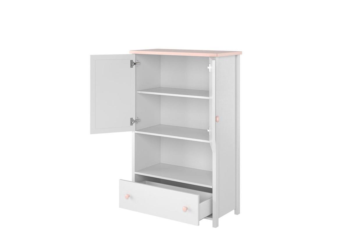 Luna Boekenkast met Lade en Deuren Wit-Roze open