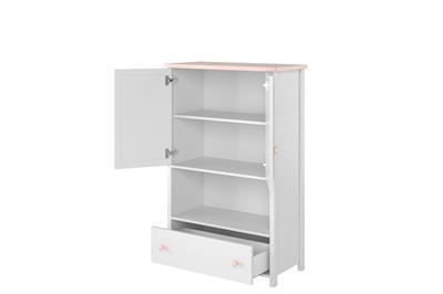 Luna Boekenkast met Lade en Deuren Wit-Roze open