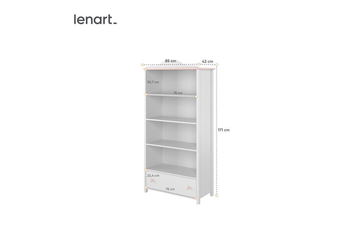 Luna Boekenkast met Lade Wit-Roze afmetingen
