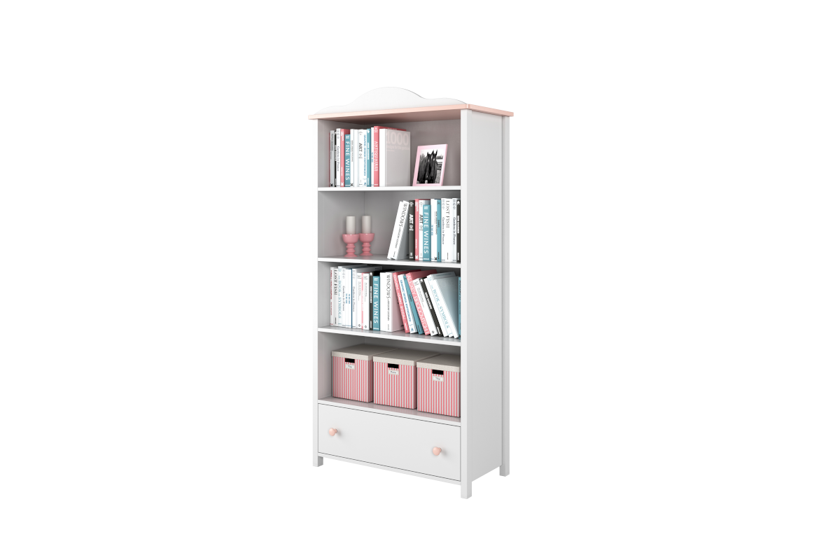Luna Boekenkast met Lade Wit-Roze