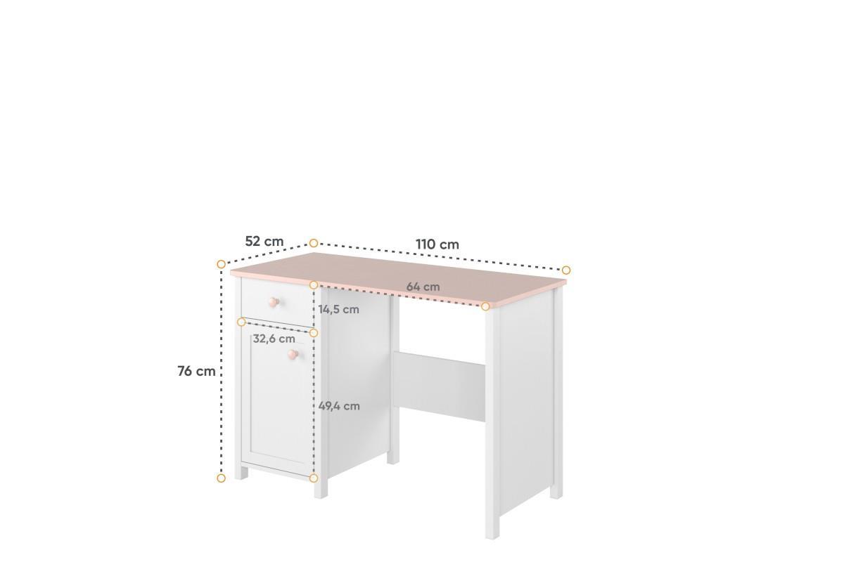 Luna Bureau Wit-Roze afmetingen