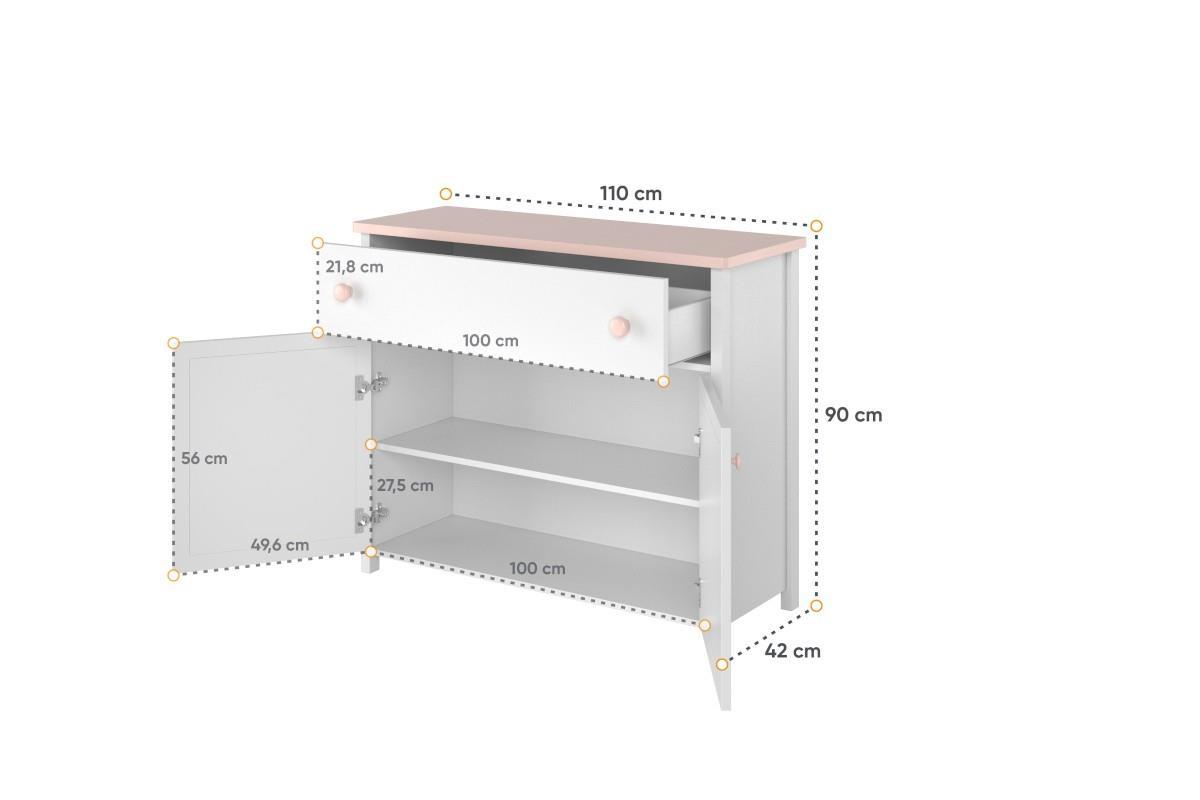 Luna Commode Wit-Roze afmeting