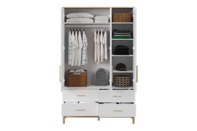 Etto 3-deurs Kledingkast x 4 laden open vooraanzicht