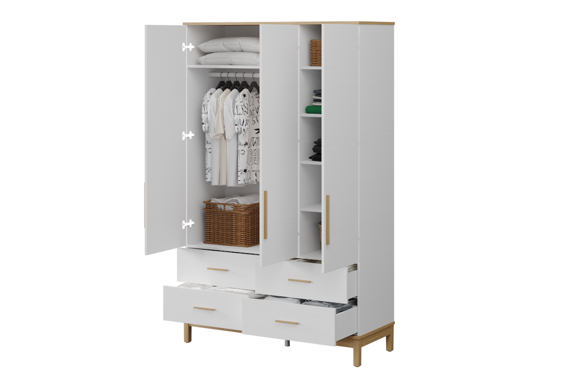 Etto 3-deurs Kledingkast x 4 laden open zijaanzicht