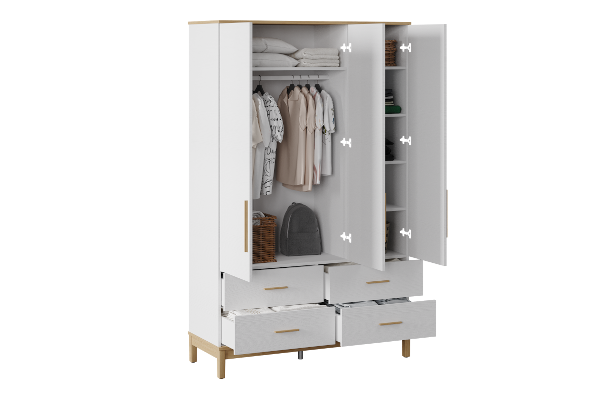 Etto 3-deurs Kledingkast x 4 laden open