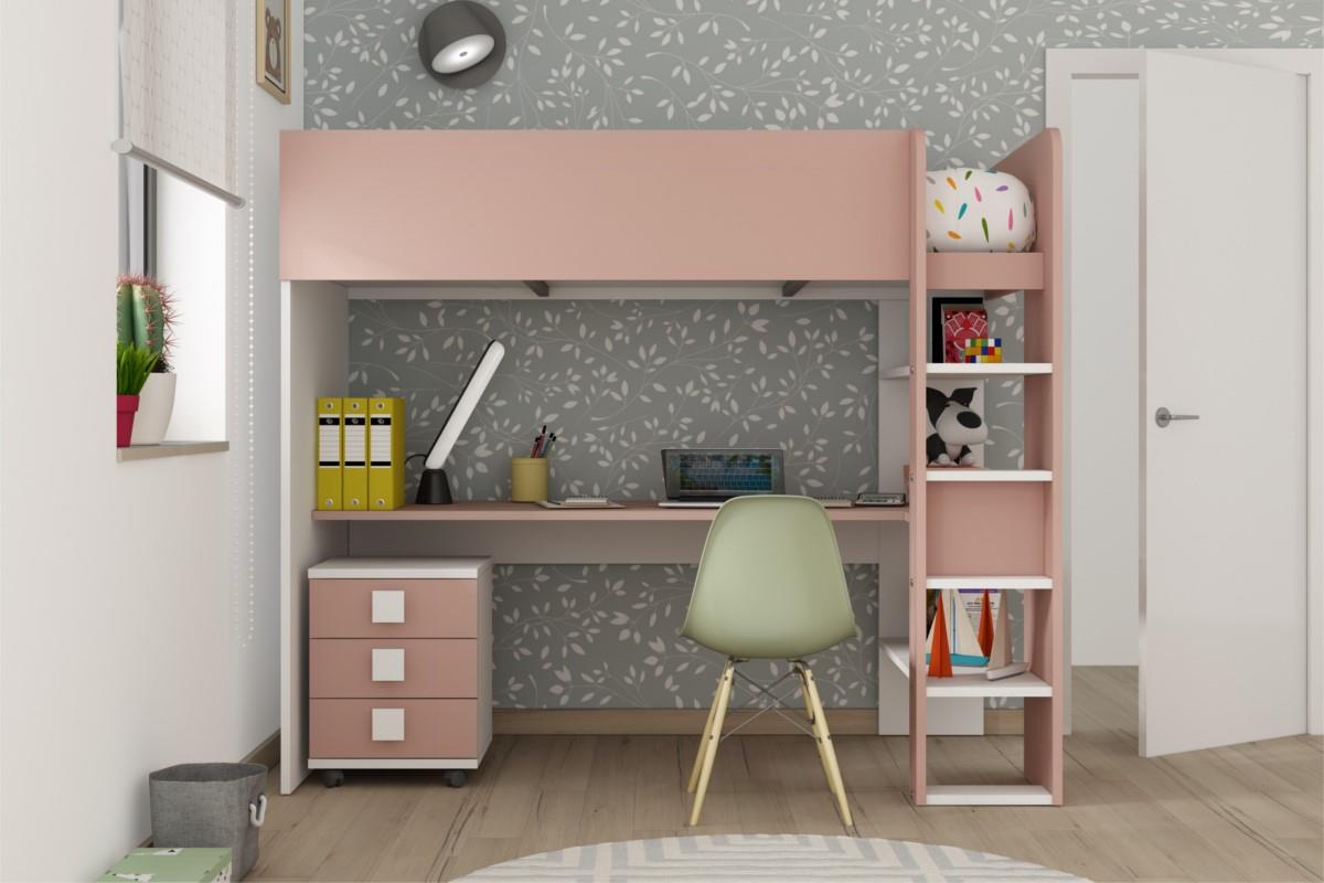 Jules hoogslaper antique pink met ladeblok vooraanzicht