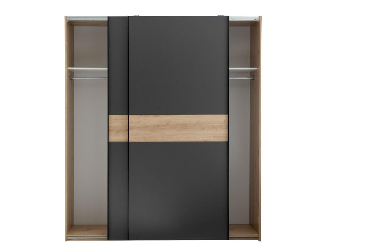 Lio 2-deurs Schuifdeurkast 170 cm Artisan Oak-Graphite vooraanzicht open