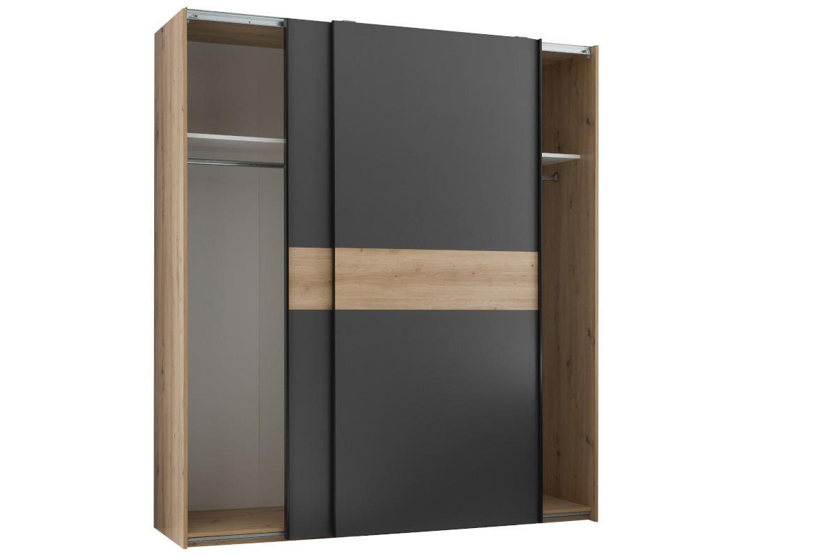 Lio 2-deurs Schuifdeurkast 170 cm Artisan Oak-Graphite zijaanzicht open