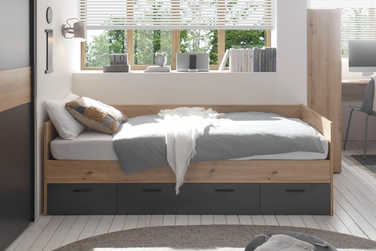Lio Bed 90x200 met 3 Bedlades Artisan Oak-Graphite sfeerfoto