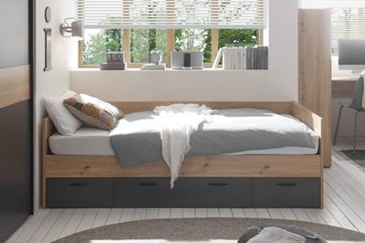 Lio Bed 90x200 met 3 Bedlades Artisan Oak-Graphite sfeerfoto