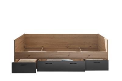 Lio Bed 90x200 met 3 Bedlades Artisan Oak-Graphite vooraanzicht open