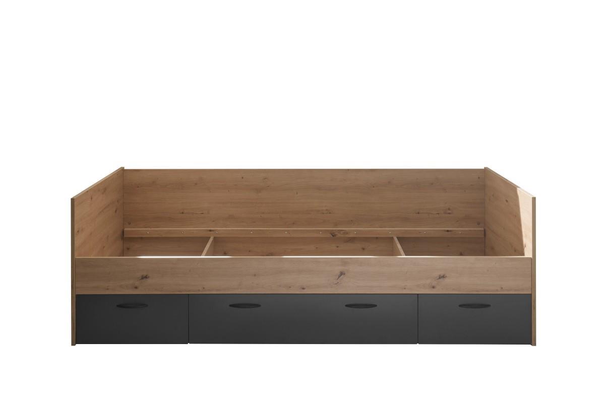 Lio Bed 90x200 met 3 Bedlades Artisan Oak-Graphite vooraanzicht