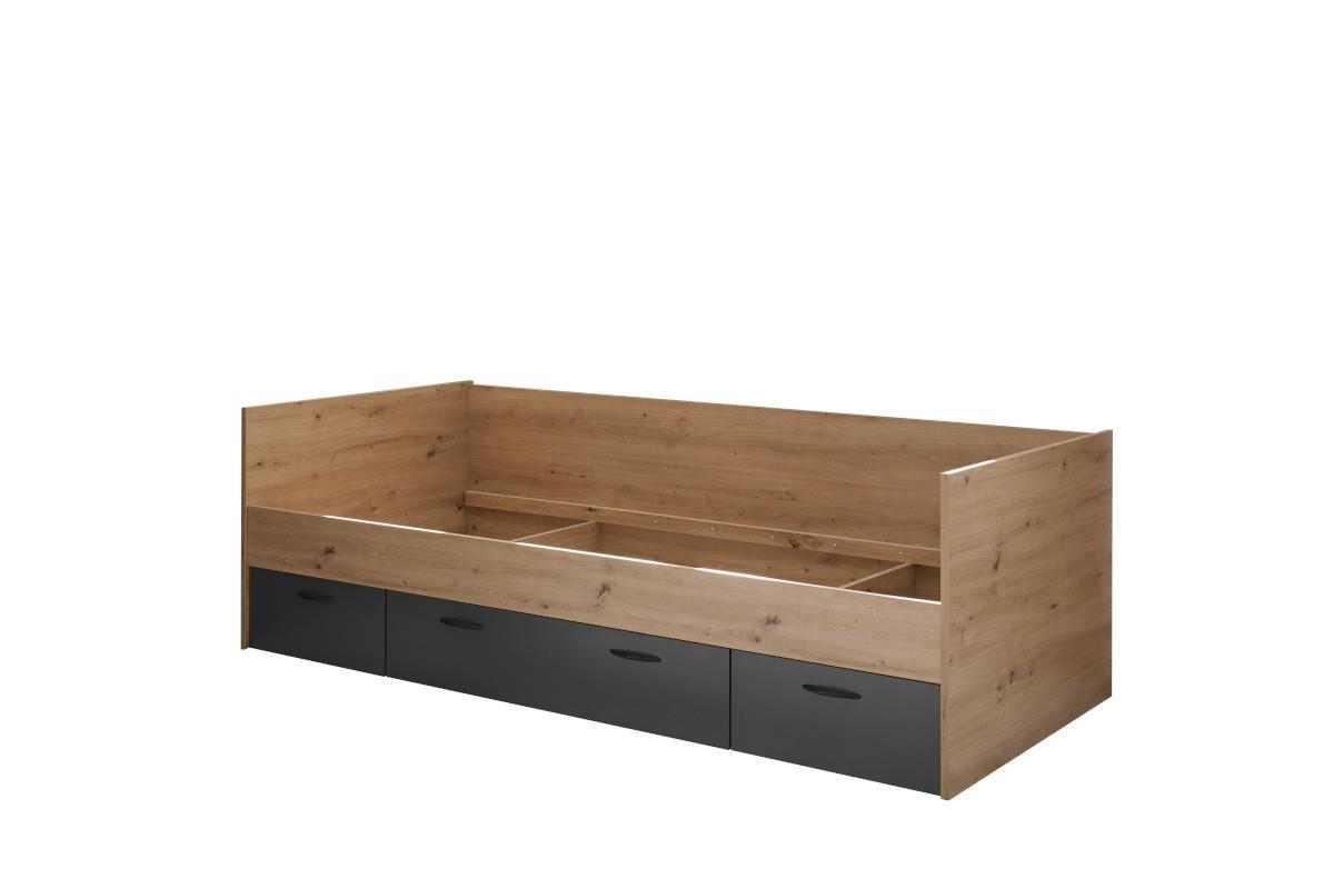 Lio Bed 90x200 met 3 Bedlades Artisan Oak-Graphite zijaanzicht
