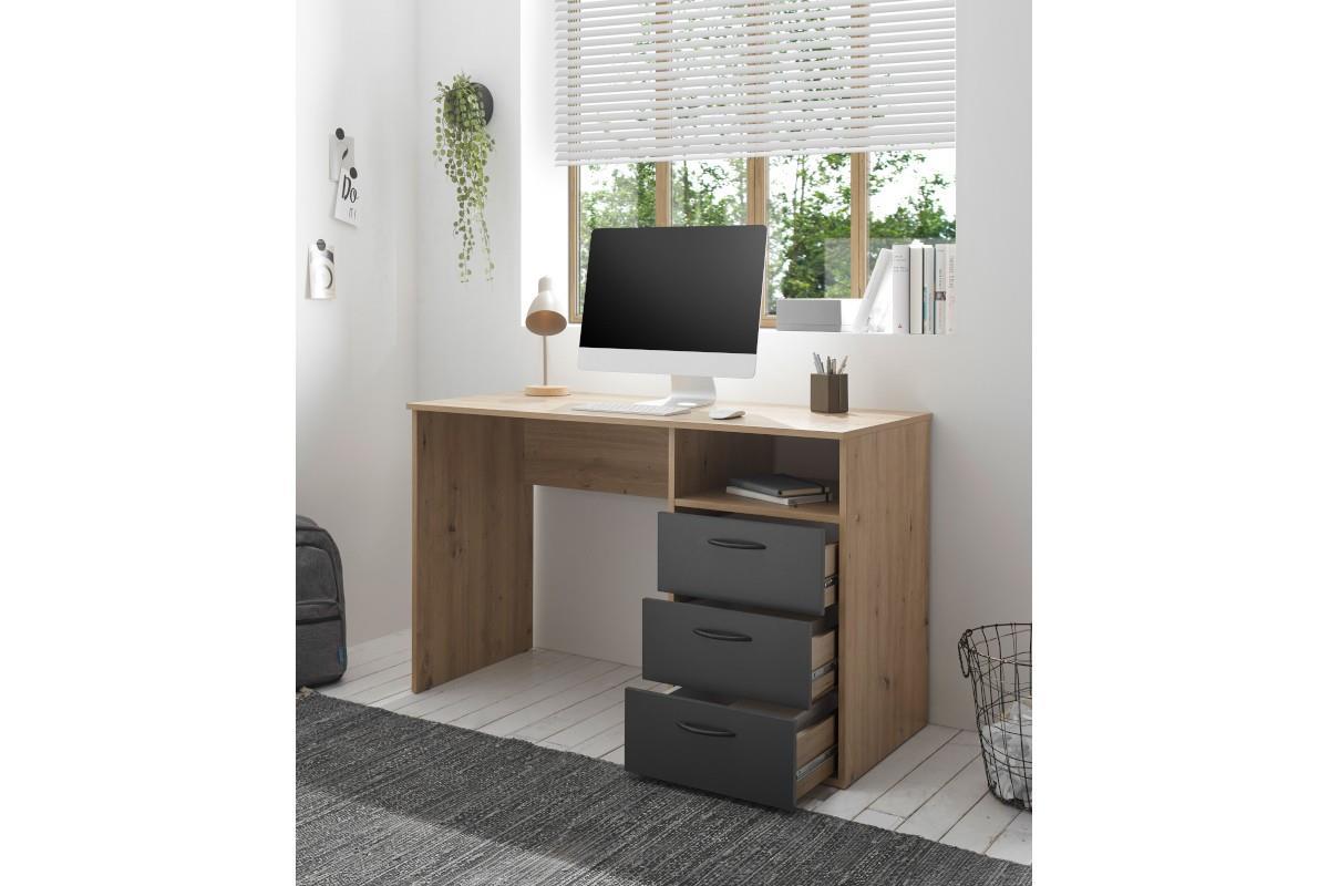 Lio Bureau 120 cm Artisan Oak-Graphite sfeerfoto zijaanzicht open