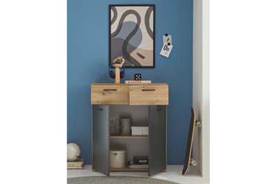 Lio Opbergkast Artisan Oak-Graphite sfeerfoto vooraanzicht open