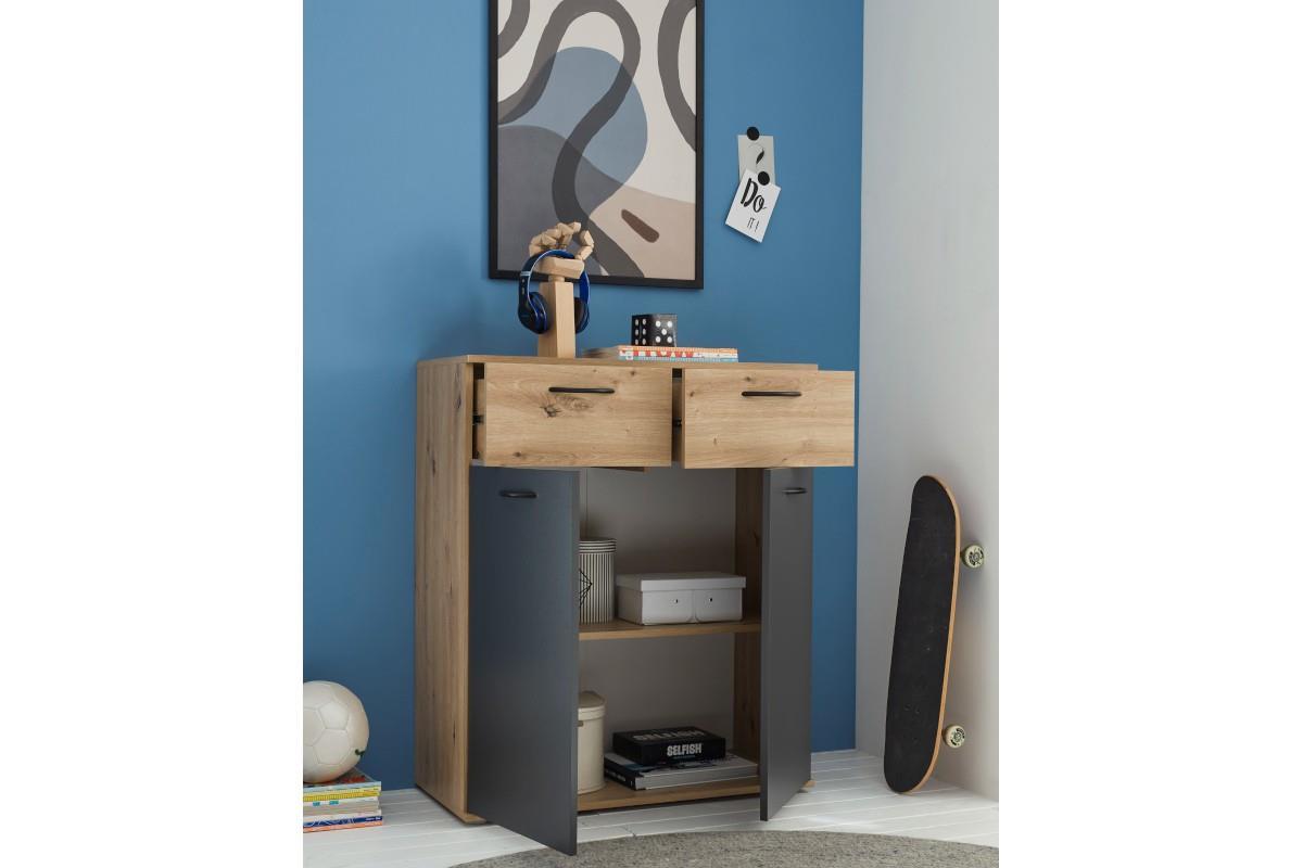 Lio Opbergkast Artisan Oak-Graphite sfeerfoto zijaanzicht open