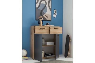 Lio Opbergkast Artisan Oak-Graphite sfeerfoto zijaanzicht open
