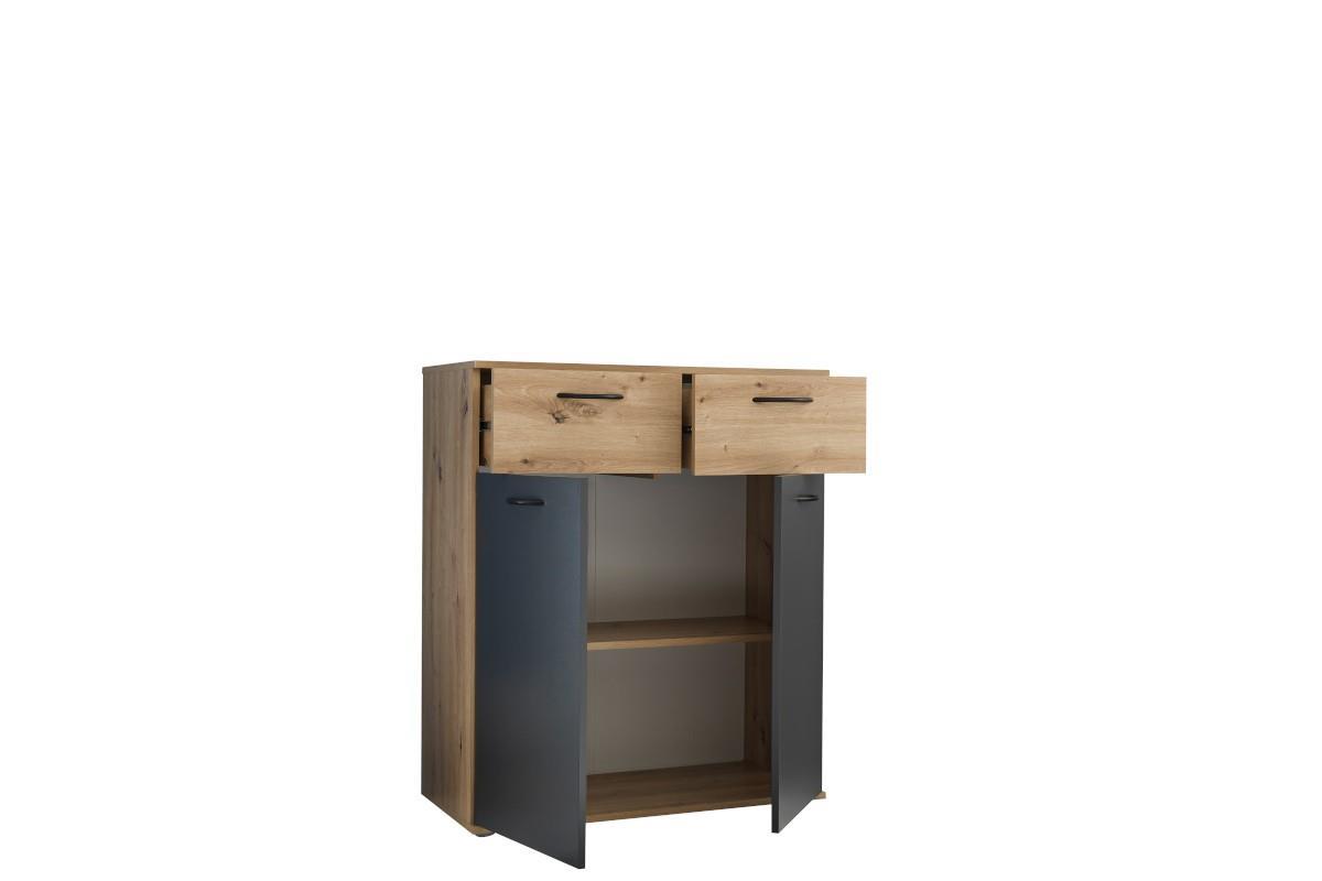 Lio Opbergkast Artisan Oak-Graphite zijaanzicht open