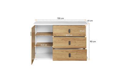 Simi Commode 1-deur 3-la Wit-Eiken afmetingen