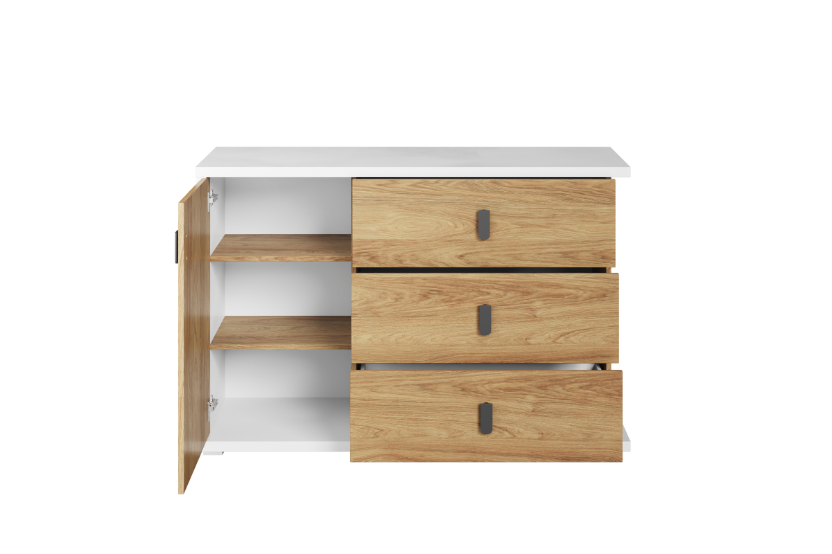 Simi Commode 1-deur 3-la Wit-Eiken vooraanzicht